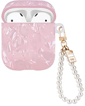 Custodia Scintillante in Silicone Compatìbile con AirPods 1&2, Anti-Smarrimento Antiurto Custodia Protettiva con Portachiavi in Perle per Donne & Ragazze [Rosa Scintillante]