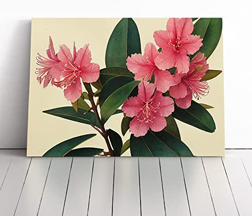 Rhododendron Flowers Vol.1 Brown, White, Blue | Canvas Wall Art Print | Framed & Ready to Hang Picture | Modern Home Decor for Living Room, Bedroom, Kitchen or Office | 24x16 Inches