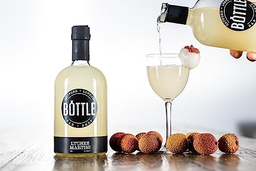 BOTTLE cocktail: Lychee Martini Pre-Mixed (16% abv, 50cl), Ready to Drink (British made Vodka, Lychee Juice, Lime & Coconut) Vegan Friendly, British Made, Small Batched