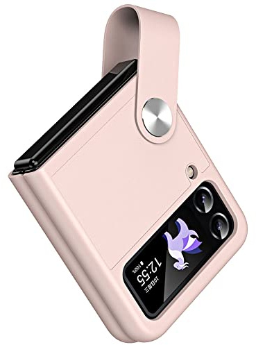 TECHGEAR for Samsung Galaxy Z Flip 4 / Flip 3 Case, Z Flip 4/3 Leather Case with Leather Finger Holder, Hard PC Shockproof Protective Bumper Case for Samsung Z Flip3 & Z Flip4, Pink