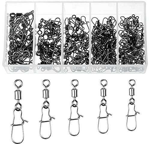 Ysimple Angeln Kugellager Wirbel, 120 Stücke 4# 6# 8# 10# 12# Edelstahl Kugellager Wirbel Angeln Snap, Angelwirbel Rollen Wirbel für Salzwasser Angeln Outdoor-Angeln Friedfisch Karpfen Hecht