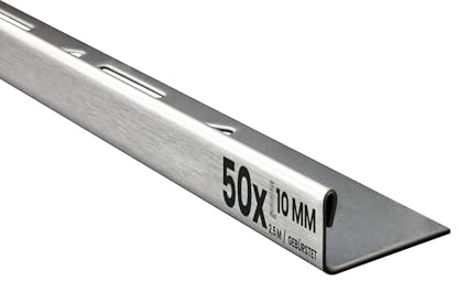 50x L-Edelstahlschiene Fliesenschiene Fliesenprofil 2,5m 10mm gebürstet | Als Kantenschutz für sichtbare Außenecken und saubere Fliesenabschlüsse, 10mm Profilmaß, 2,5m, Edelstahl, gebürstet, silber