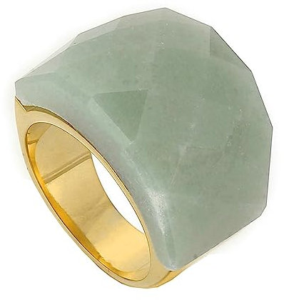 Beydodo Edelstahl Ringe Frauen, Ring Personalisiert Breit mit Naturstein Siegelring Partnerringe Damen Ringe Gold Nickelfrei Gr.54 (17.2)