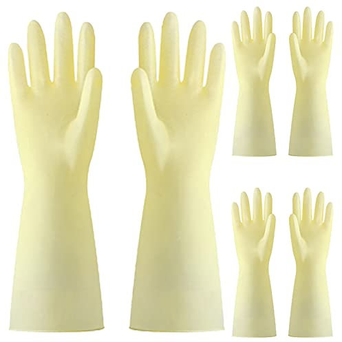 BAMFY Haushalt Putzhandschuhe, Wiederverwendbar Haushaltshandschuhe, 3 Paare Gummihandschuhe for Teller Hausarbeit, Küche, Autos (Color : Gelb, Size : L)
