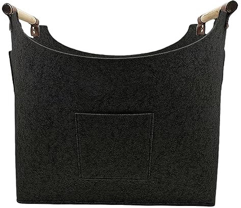 ALI2 Borsa per legna da camino, borsa per bucce di legno, 45 x 32 x 40 cm, cestino in legno per camino, cestino per bucce da legno, borsa in feltro pieghevole per il trasporto di legno, giocattoli,