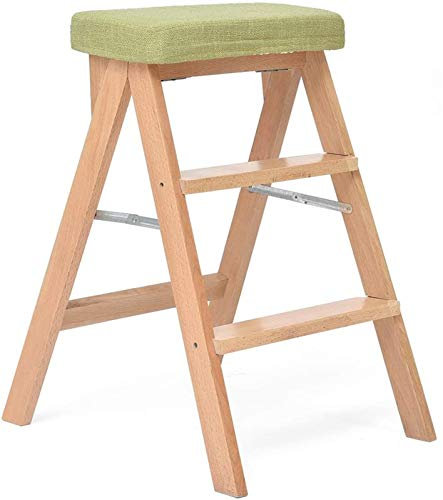 KAZUP Tragbarer Tritthocker, zusammenklappbare Trittleiter/Hocker, Trittleiter, 3 Stufen, Holz, Haushaltsstuhl, Trittleiter, Schwammsitz, verbreiterter Hochhocker, Hausgarten-Werkzeug, Höhe 65 cm,