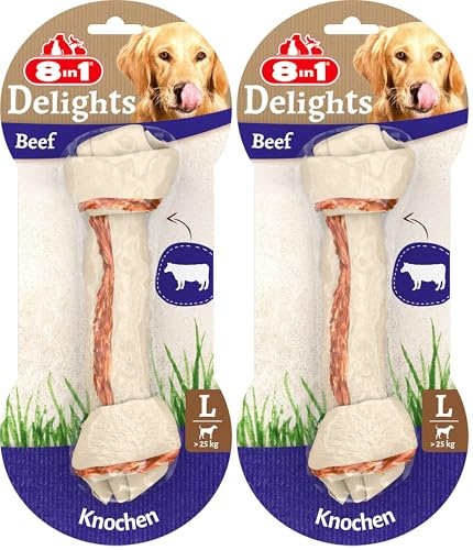 8in1 Delights Beef L - Os à Mâcher Garnis de bœuf pour Chien de Grande Taille - 1 pièce (Lot de 2)