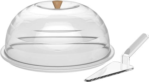 COSE DA CASA Porta Torta Chiuso con cupola trasparente vassoio rotondo bianco con paletta a servire cm 34x34 H15 contenitore dolci salati