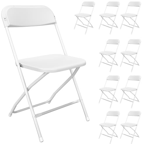 TRINEAR 10 Pack White Folding Chairs, Portable Party Chairs, Plastic Folding Chair,Stackable Commercial Seats with Steel Frame for Office Wedding Party Patio Dinning Events, 350lbs Capacity
