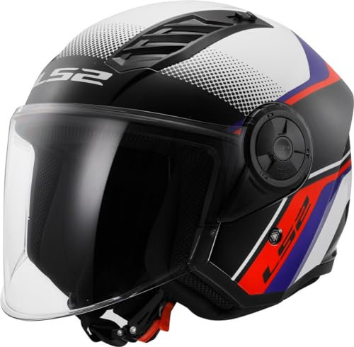 Open Faced Motorcycle Helmet. LS2 Airflow II ECE 22.06 - RUSH GLOSS BLACK WHITE BLUE RED