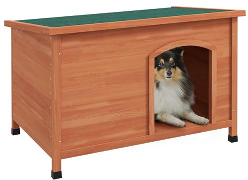 PawHut Hundehütte aus Holz Kleintierhaus mit Asphaltdach, Hundehaus mit abnehmbarem Boden, erhöhtem Design für Outdoor Grau 100 x 65,5 x 68 cm