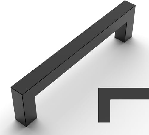 Amerdeco 10 Pack Matte Black Cabinet Pulls 5 Inch(128mm) Hole Centers Kitchen Cabinet Handles Cabinet Hardware Cupboard Handles Square Drawer Pulls