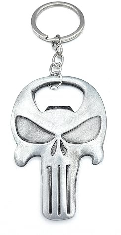 Promotech Porte-clés Punisher en métal gris de qualité supérieure avec décapsuleur intégré - Accessoire robuste et élégant, Bois naturel, W5L5