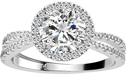 Aolcev Verlobungsring Silber 925 Damen Moissanit Ring Offen Verstellbar Glänzend Mit Cubic Zirkon für Frauen Promise Ehering (Einstellbare 5-10mm)