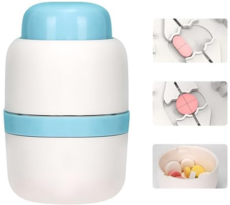 Tragbar Tablettenteiler, Tasche Pillenzerkleinerer Teilt Pillen Exakt, Tablettenspalter mit Aufbewahrungsfach & Klingen, Multifunktional Medikamententeiler für Reise & Täglichen Gebrauch(Blau)