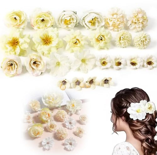 Kunstblumen Köpfe,20 Stück Kunstblumen zum Basteln Weiß Klein Blumenköpfe 2~4cm,Blüten Künstlich blütenköpfe groß Seidenblumen Köpfe Mix für DIY Basteln Scrapbooking Hochzeit Party Home Handwerk Deko