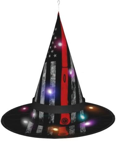 Sombrero de bruja con diseño de bandera de línea roja con hacha de bombero, decoración de fiesta al aire libre, para disfraz de jardín y patio