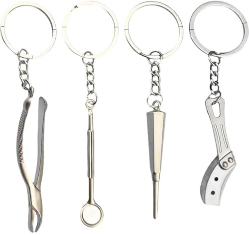 Stakee Nyhet Tandläkare Nyckelring 4 Stycken Nyckelring Tandläkare Dekoration Hängsmycke Nyckelring Metalltänder Present Tandklinik