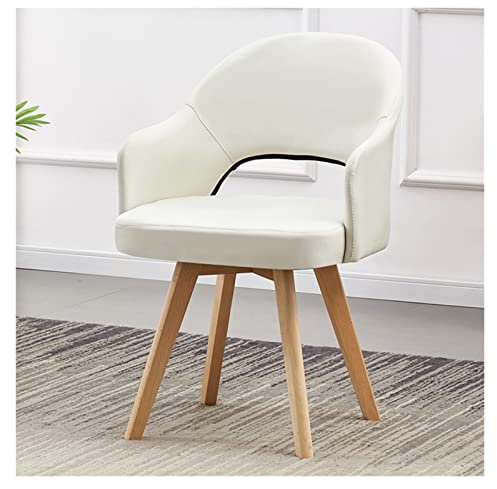 Mid Century Moderner Drehsessel mit Holzbeinen, Stoff, gepolstert, bequemer Schreibtischstuhl für Zuhause, Büro, Arbeitszimmer, Konferenzraum, Weiß