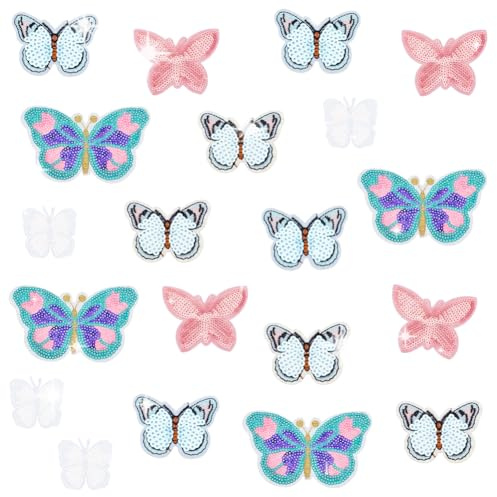 FREEBLOSS 20 Stück Pailletten Schmetterlings Aufbügler Pailletten Patches Für Kleidung Bunte Pailletten Applikationsflicken Pailletten Schmetterlings Patch Für DIY Stickapplikationen