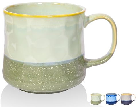 Cteahrow 21 Oz Large Ceramic Coffee Mugs with a Large Handle，Big Tea Cup for Office and Home,Microwave and Dishwasher Safe，Hot Cold Drinking (Green)