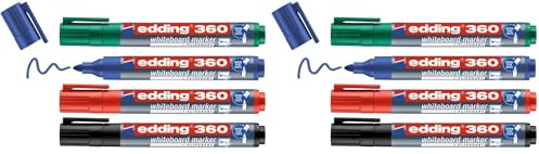 edding 360 Whiteboardmarker Set - bunte Farben - 4 Whiteboard Stifte - Rundspitze 1,5-3 mm - Boardmarker abwischbar - für Whiteboard, Flipchart, Magnettafel, Memoboard - Sketchnotes - nachfüllbar