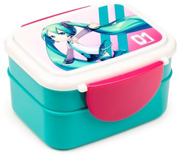 Puckator Hatsune Miku Clip Lock Stacked Bento Lunch Box with Cutlery - Lunch Box for Adults and Kids with Compartments - Snack Box - Food Containers With Lids Stackable Snack Pots For Kids Meal Prep