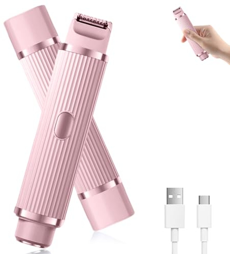 Maquinilla de afeitar íntima para mujer, 2 en 1, doble cabeza, afeitadora eléctrica para mujer, protección húmeda y seca, para la cara, bikini, axilas, piernas, brazos, cuerpo (rosa)