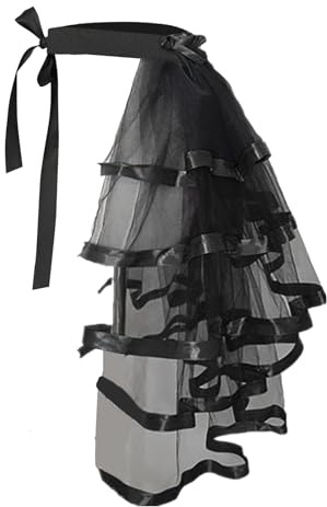 Women Layered Tulle Tutu Skirt Adjustable Fancy Steampunk Style Mesh Ruffed Dress Lady Vintage Puffy Bustle Halloween Costume Accessory for Wedding Party Cosplay Black