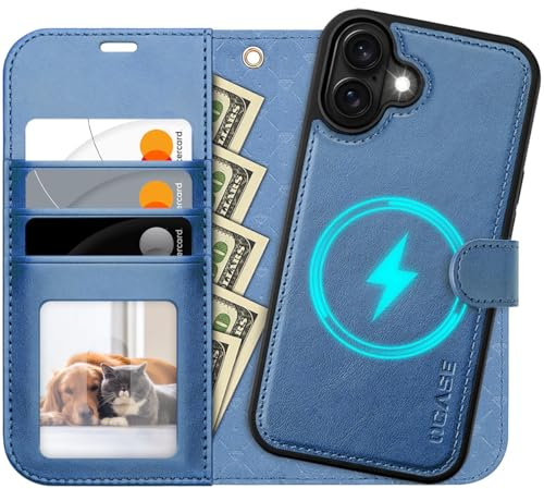 OCASE mobilskal för iPhone 17 Skal Avtagbart 2-i-1 Magnetiskt premium PU-läder Fällbart skal Trådlös laddning Kortfack RFID Ställningsfunktion Skyddande skal för iPhone 17 – Ljusblå