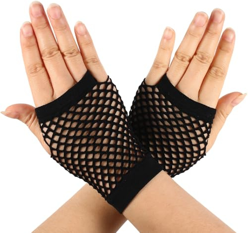 Mikovivi Guanti a Rete, Guanti a Rete Corti in Nylon Senza Dita Accessori Punk Abbigliamento Emo Alla Moda Accessori Goth da Donna Festa di Halloween (Nero)