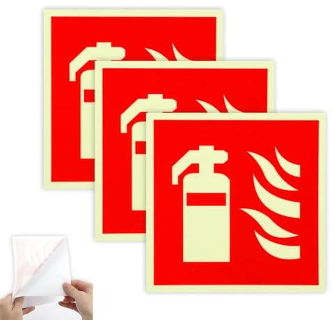 KEQAR 3 PCS Selbstklebend Feuerlöscher Schild, PVC Nachleuchtend Feuerlöscher Aufkleber, Hinweisschilder Feuerlöscher, Piktogramm Feuerlöscher für Haus, Büro, Krankenhaus (15 x 15cm)