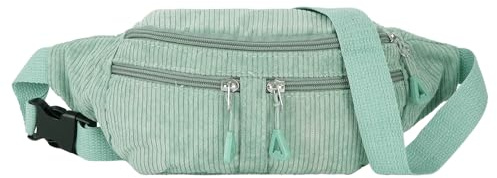Meliyya Cord Hüfttasche Bauchtasche mit Reißverschluss Umhängetasche Breiter Gurt für Reisepass Geld Smartphone, Hellgrün