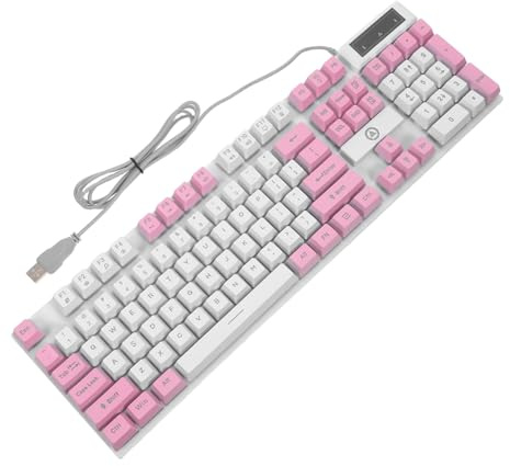 ROMISBABA Clavier De Jeu Filaire 104 Touches RGB Mécanique Bureau Gamer Blanc Rose Éclairage Multicolore Transmission Lumineuse Uniforme Usage Professionnel Et Gaming