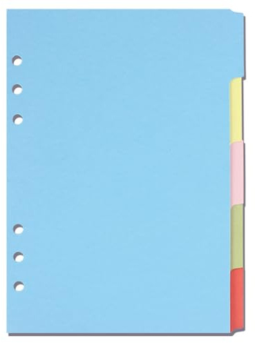 40 PCS/8 Sets A5 Colour Ring Binder Dividers, Loose-Leaf Page 6 Holes Punched 5 Colors Binder Inserts, Horizontal File and Folder Dividers Paper Sheets for Organising Notebooks