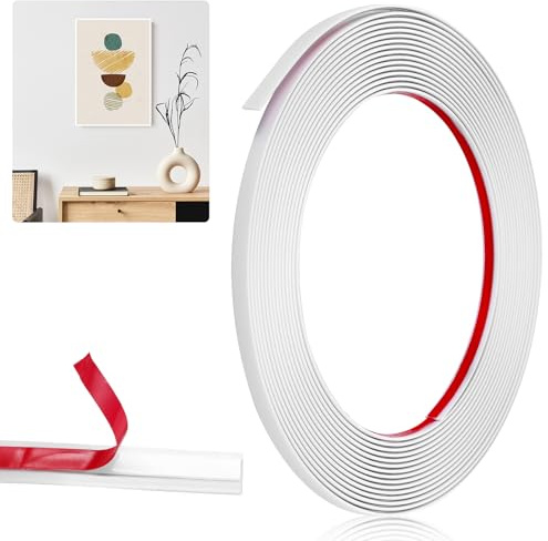Starvortex Moulure Auto Adhesive, Blanc Baguette de Finition PVC, Décoration Moulure Adhesive de 6 m x 0.65 cm, Facile à Couper et à Installer, Moulures Flexible pour Bord de Carreau, Miroir, Porte