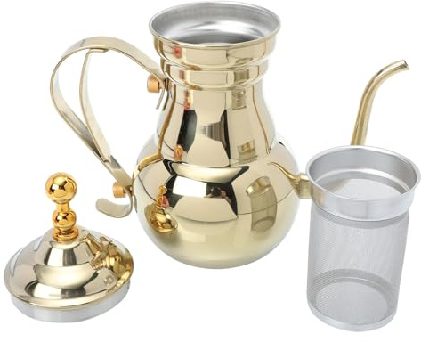 POPETPOP Bouilloire à Thé en Acier Inoxydable 07 L Filtre Intégré Style Moyen-Oriental Doré Cafetière Manuelle pour Infusion de Thé et Café Usage Domestique et Restauration
