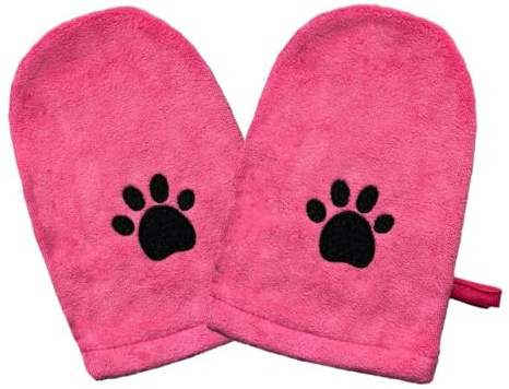 Penny & Niko Microfiber Pet Towel Mitts - Paw Cleaning and Drying Mitts/Gloves for Dogs and Cats (Pink, Standard - 2 Pack)