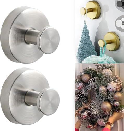 Genérico Ganchos Ventosa Baño, Ganchos Ventosa de Vacío Súper Fuerte Sin Taladro, Acero Inoxidable Con Ventosa, Ganchos de Succión para Corona de Navidad, Sin Agujeros, Gancho De Pared (Silver*2)