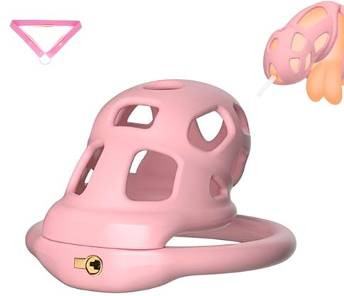 Peniskäfig aus Silikon Chastity Cage Männer mit Verstecktem Schloss und 4 ABS-Ringen Leichter und Atmungsaktiver Rosa Keuschheitskäfig Herren mit Gürtel zum Bondage des Penis (S)