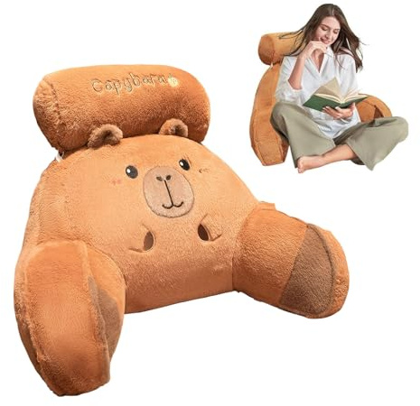 Capybara Kuschelkissen Für Kinder, Lesekissen Bettauflage Kissen Mit Nackenrolle & Stützarm Capybara Plüsch Lesekissen, Niedliche Tier Plüsch Rückenstützkissen, Weiche Bettlagerungskissen Für Sofa