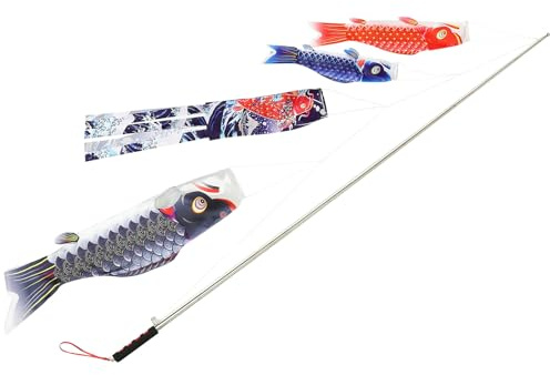 DOITOOL Japanischer Karpfen Windsack Außen Deko Satz Klein mit Haken Wetterfester Koi Flaggen Streamer für Terrasse Garten Hof