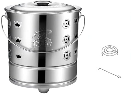 Burn Can for Paper, Stainless Steel Incinerator, Efficient Ash Disposal, Trash Burning Containers for Garden Paper Leaf Trash Wood(Silver,42.5cm)