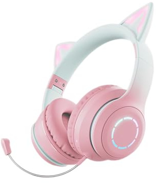 VBESTLIFE Bluetooth-Gaming-Headset, Kabellose Kopfhörer mit Mikrofon, RGB-LED-Lichteffekte, 40-mm-Lautsprecher-Stereo-Sound für PC-Gaming, Reisen (PINK)