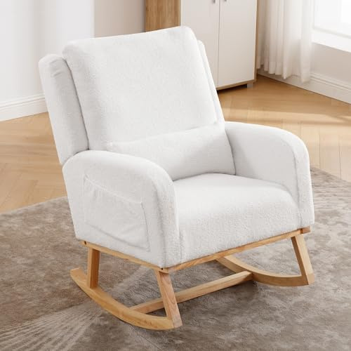 YUUIJOAA Schaukelsessel,Stillsessel Babyzimmer mit Armlehnen,Lesesessel Bequem für Kinderzimmer,Wohnzimmer,Schlafzimmer,Belastbar bis 136KG(Weiß)