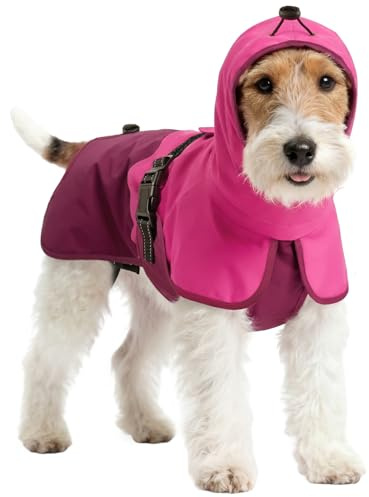 OUOBOB Hunde-Regenmantel für mittelgroße Hunde, verstellbar, wasserdicht, reflektierend, atmungsaktiv, vollständige Abdeckung, Trockenanzug für regnerisches Wetter, Spaziergänge im Freien, Magenta