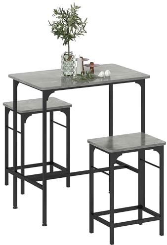 HOMCOM Ensemble Table de Bar avec Tabourets, Table à Manger Debout Gris