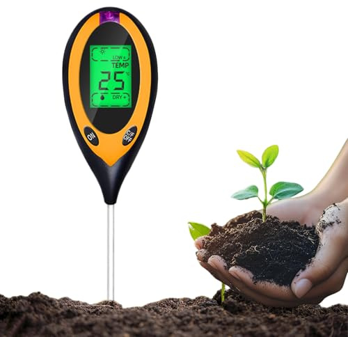 RUTIDA Bodentester, Boden-pH-Messer 4-in-1 Bodentest Messgerät für Feuchtigkeit/Temperatur/pH/Licht, Boden-Feuchtigkeitsmessgerät für Pflanzenerde, Garten, Bauernhof, Rasen