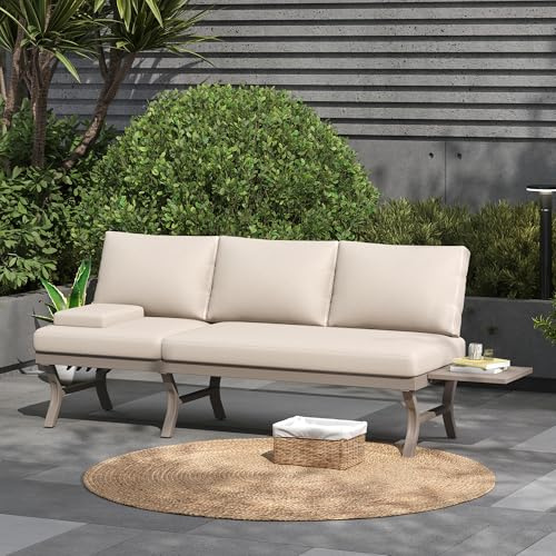 YuQozii Set di mobili da giardino, divano da esterno, 3 posti, con funzione di inclinazione regolabile (5 livelli, fino a 55°), con tavolo, tubo in acciaio zincato, include una tabella (la posizione