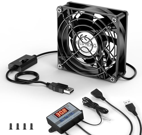 ELUTENG USB-fläkt 80 mm, 5 V PC-fläkt med digital temperaturregulator, USB-fläkt 8 cm chassifläkt med 3 justerbara hastigheter för PS4/laptop/TV-box/AV-skåp/router